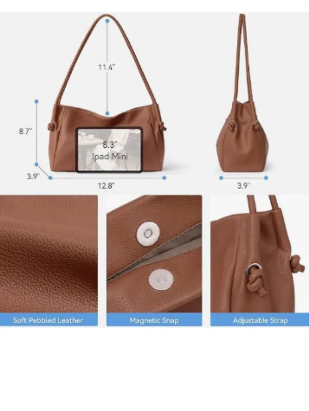 Shoulder Bag for Women Pebbled Vegan Leather Purse Soft Handbag | Lightweight